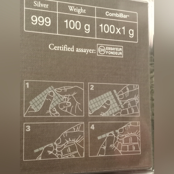 100x 1g Valcambi Suisse Combibar 100 Gram .999 Fine Silver Bar NEW In Assay Card - Picture 5 of 6